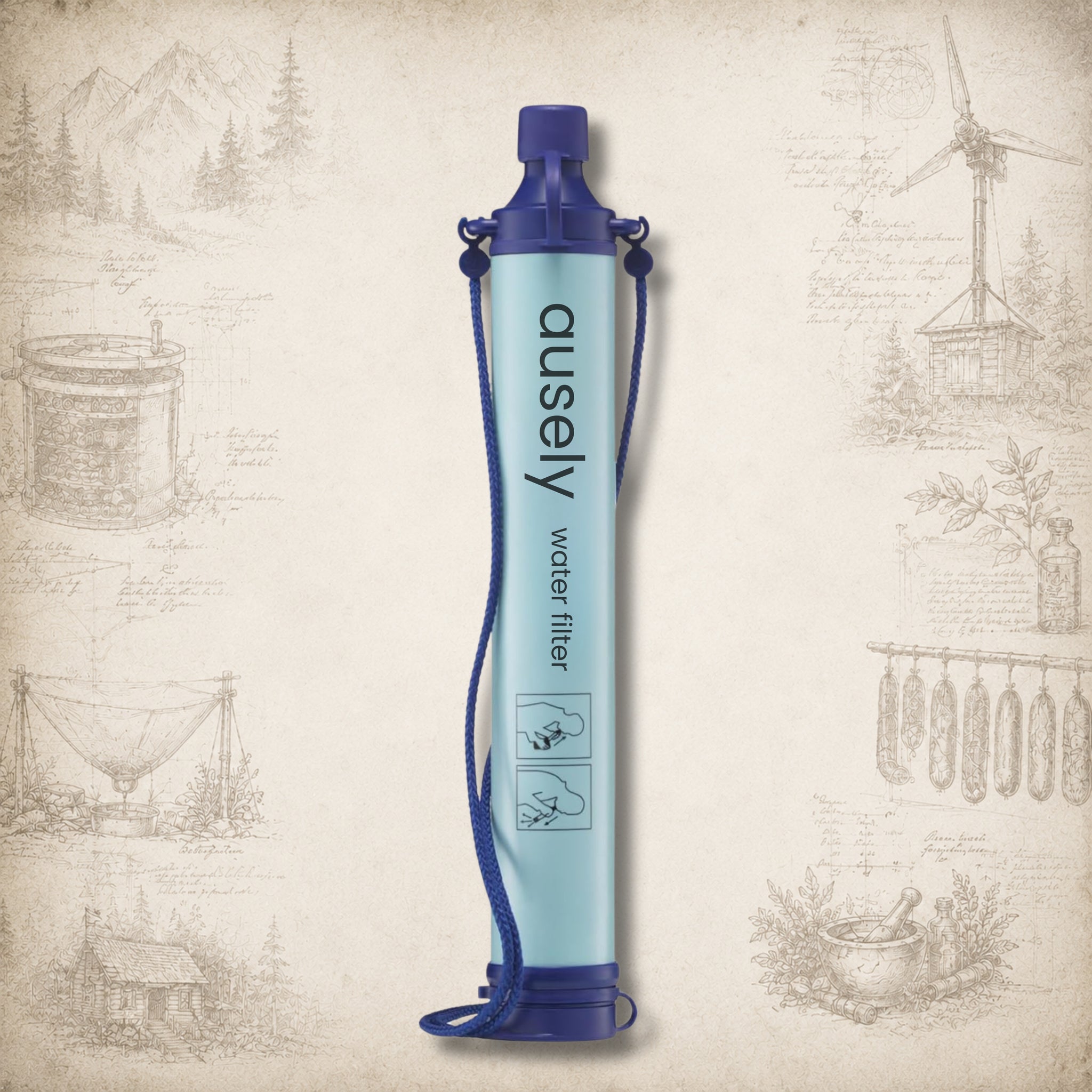 Survival water filter straw